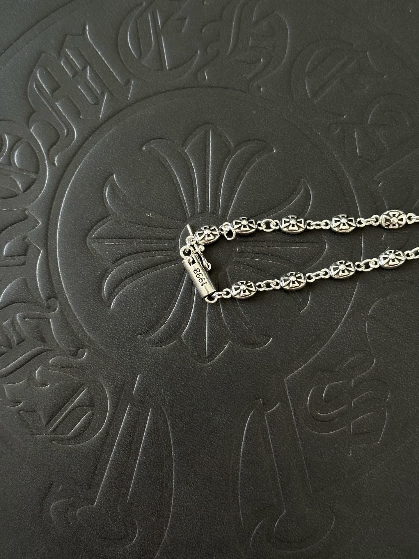 Chrome Hearts Black Rose Jewelry Silver Cross Bracelet